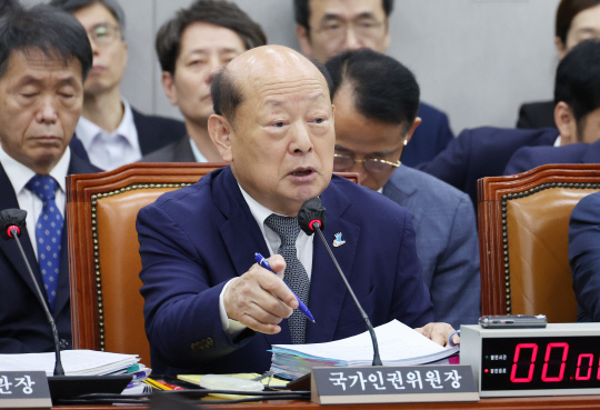 30일 국회에서 열린 운영위원회 전체회의에서 송두환 국가인권위원장이 의원 질의에 답변하고 있다. 연합뉴스